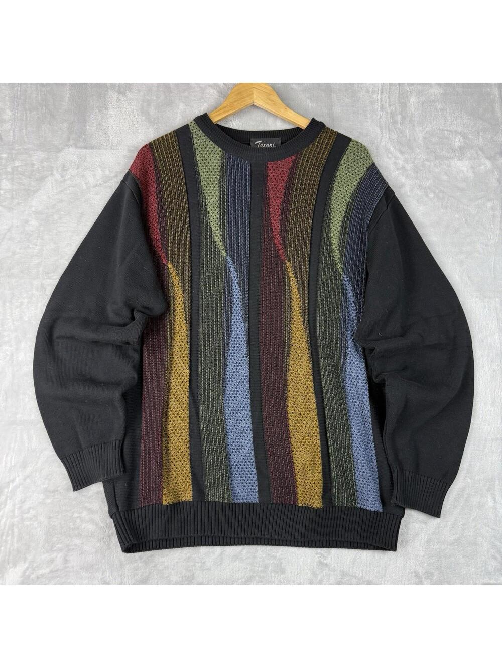 Vintage Tosani Canada Made Coogi Style Knit Sweater Multicolor Textured Men Sz M